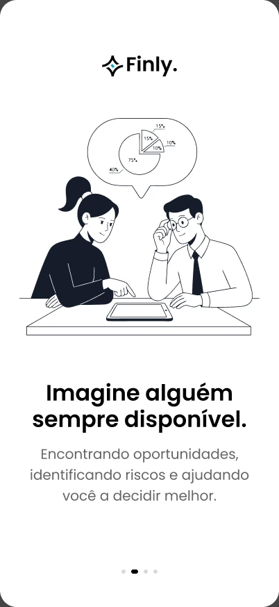 Onboarding com ilustração de duas pessoas e a mensagem Imagine alguém sempre disponível