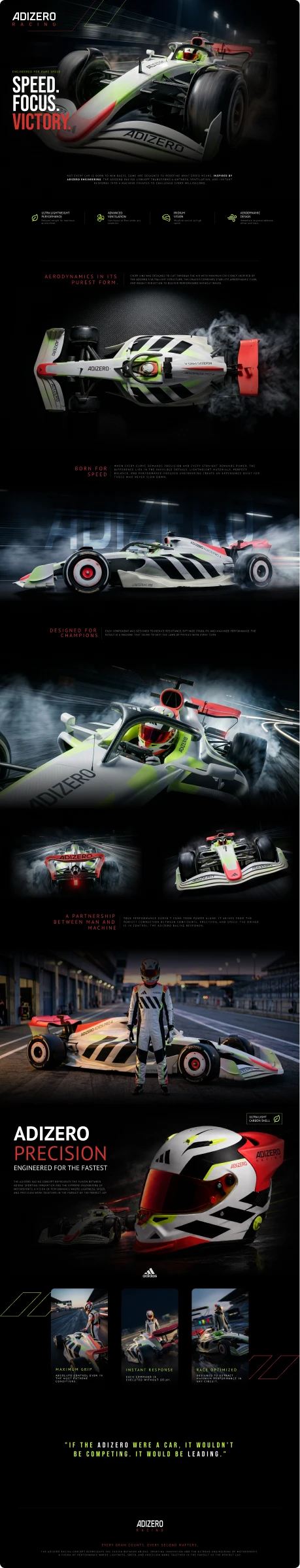 Interface completa do projeto conceitual Adizero Racing