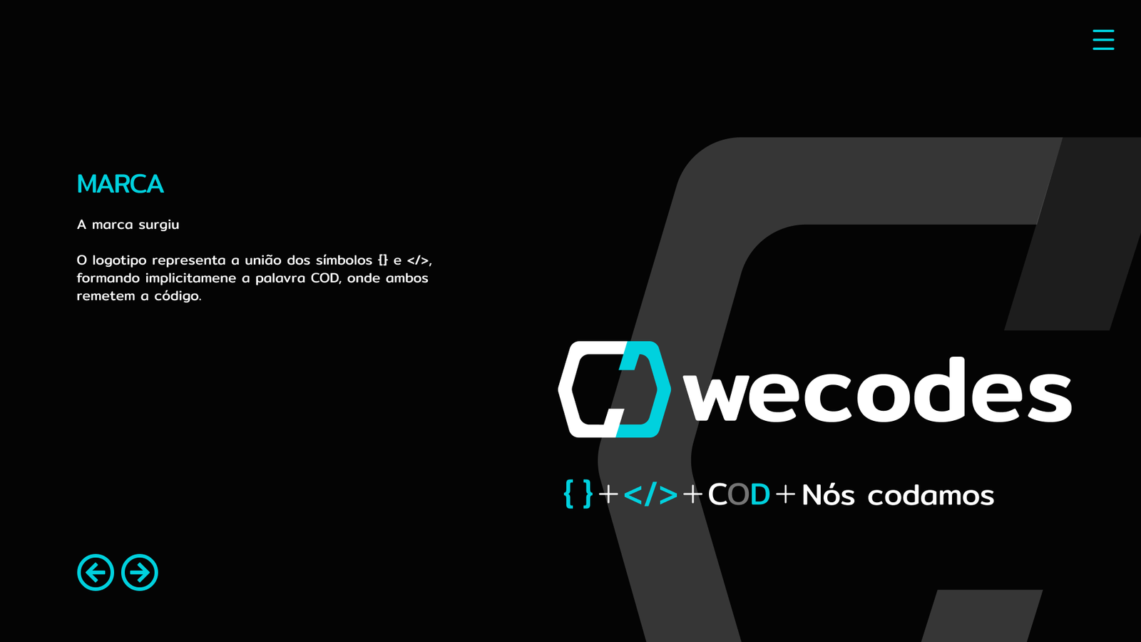 Prancha de conceito Wecodes: chaves e sinais de código formam o símbolo e remetem a COD e à expressão Nós codamos